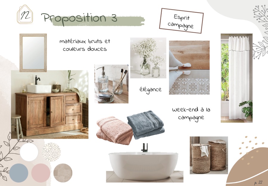 Moodboard d'une salle-de-bain style campagne chic